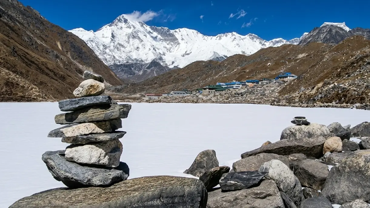 A Clear View of Gokyo and Cho Oyu from the Trail to Gokyo Lakes Renjo La Pass Trek