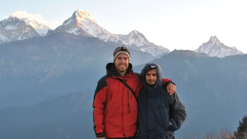 Summit of Poon Hill, surrounded by panoramic Himalayan mountain views