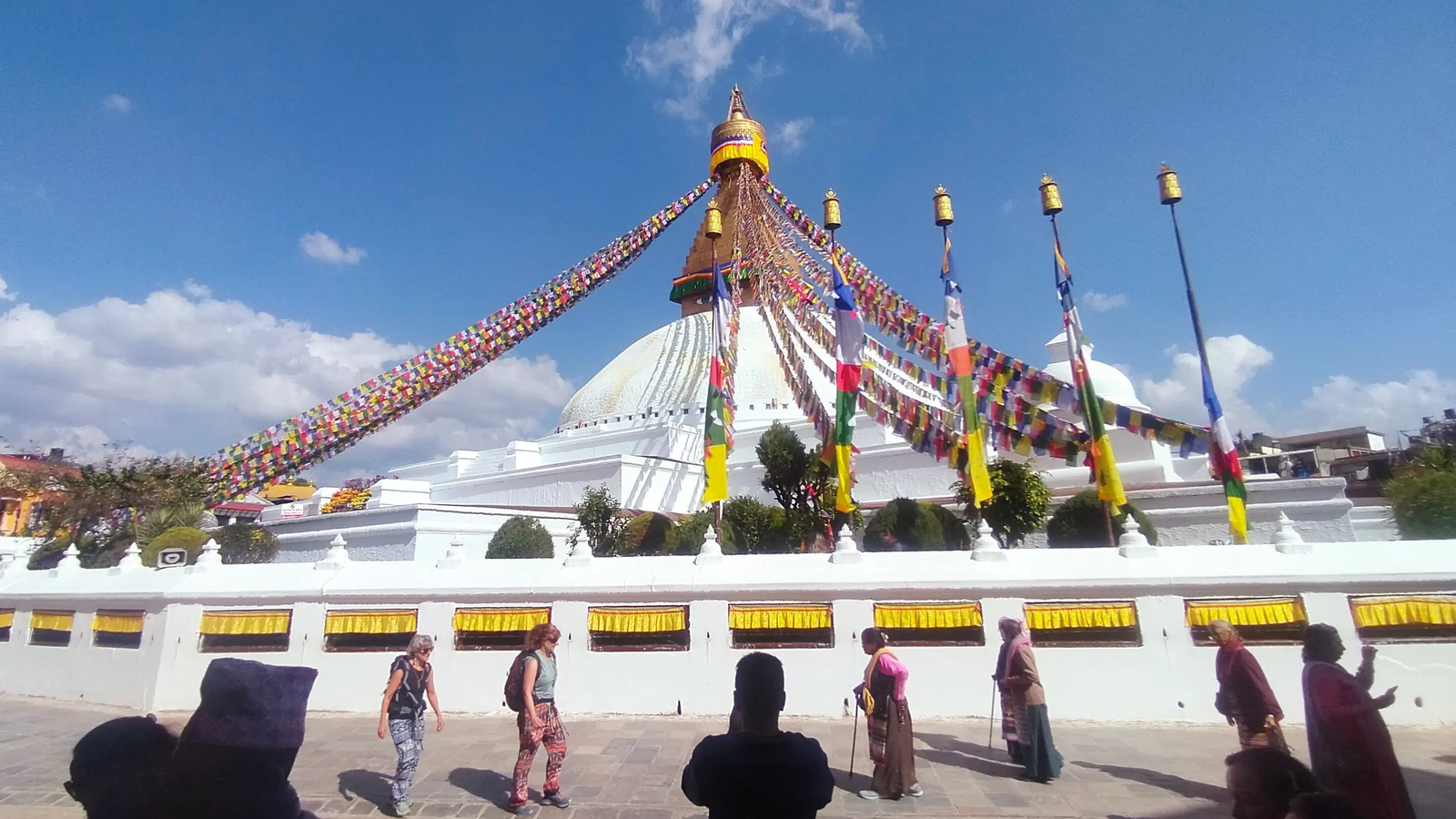 Boudhanath Stupa golden spire detail — Buddhist symbolism and eyes motif