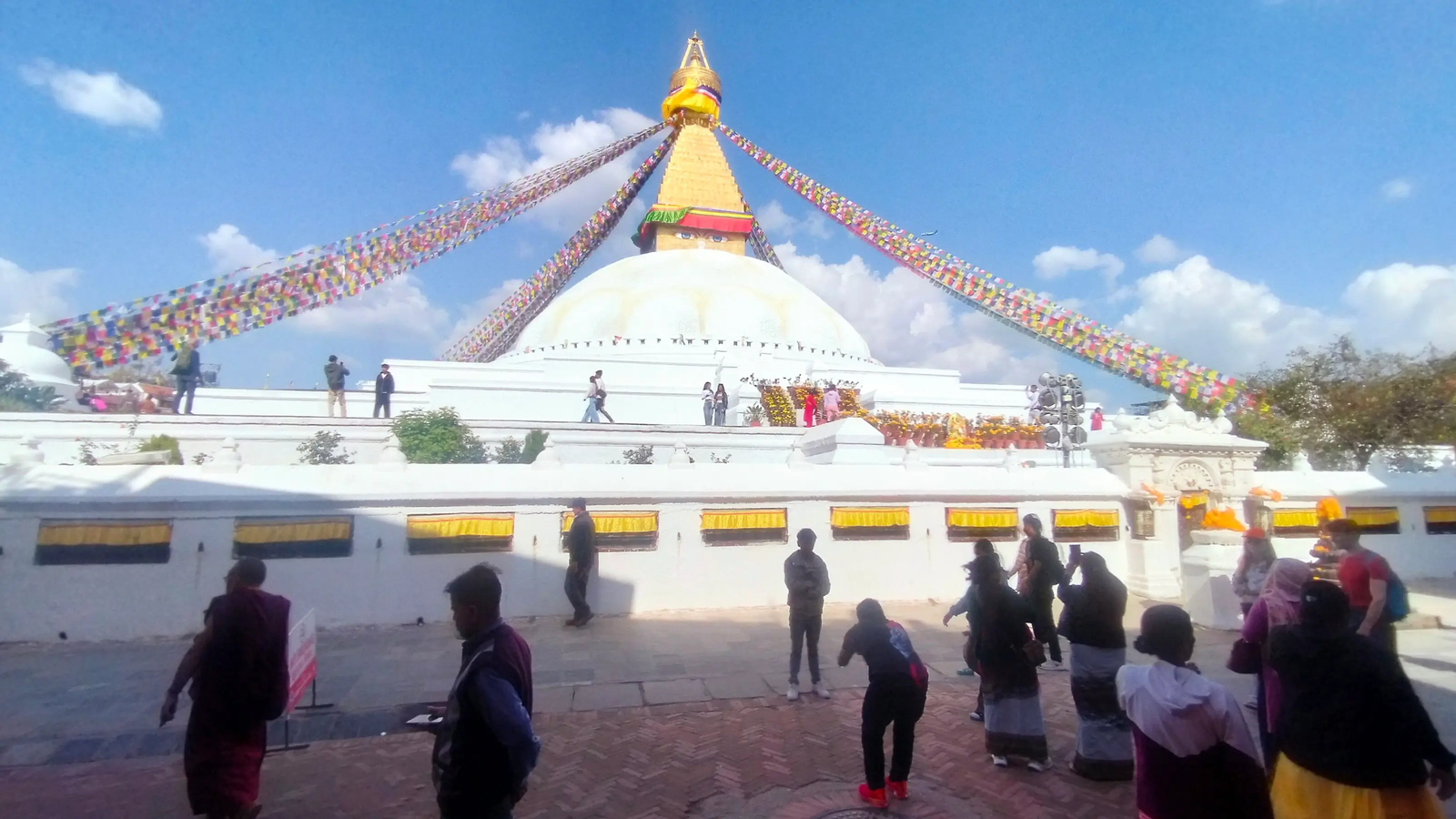 Boudhanath Stupa temple bells and chanting monks — sacred atmosphere
