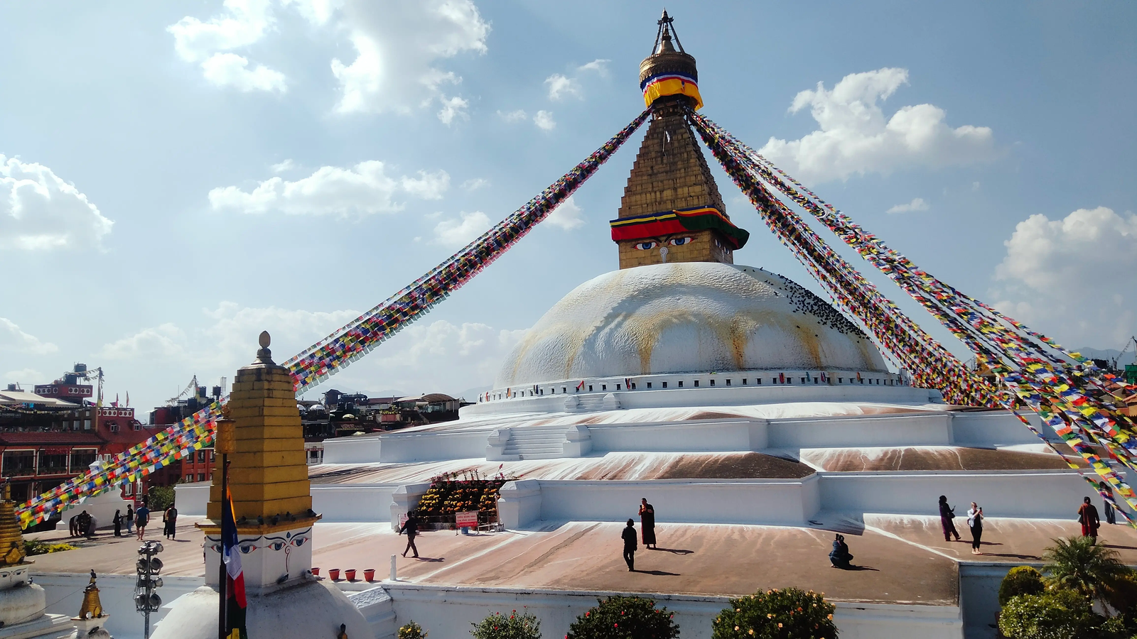Boudhanath Stupa winter morning — misty Kathmandu valley landmark