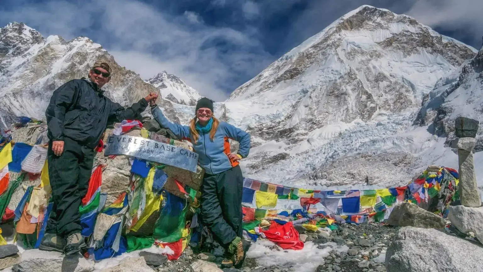 Dave and Deb at Everest Base Camp 5364m in the Khumbu region of Nepal