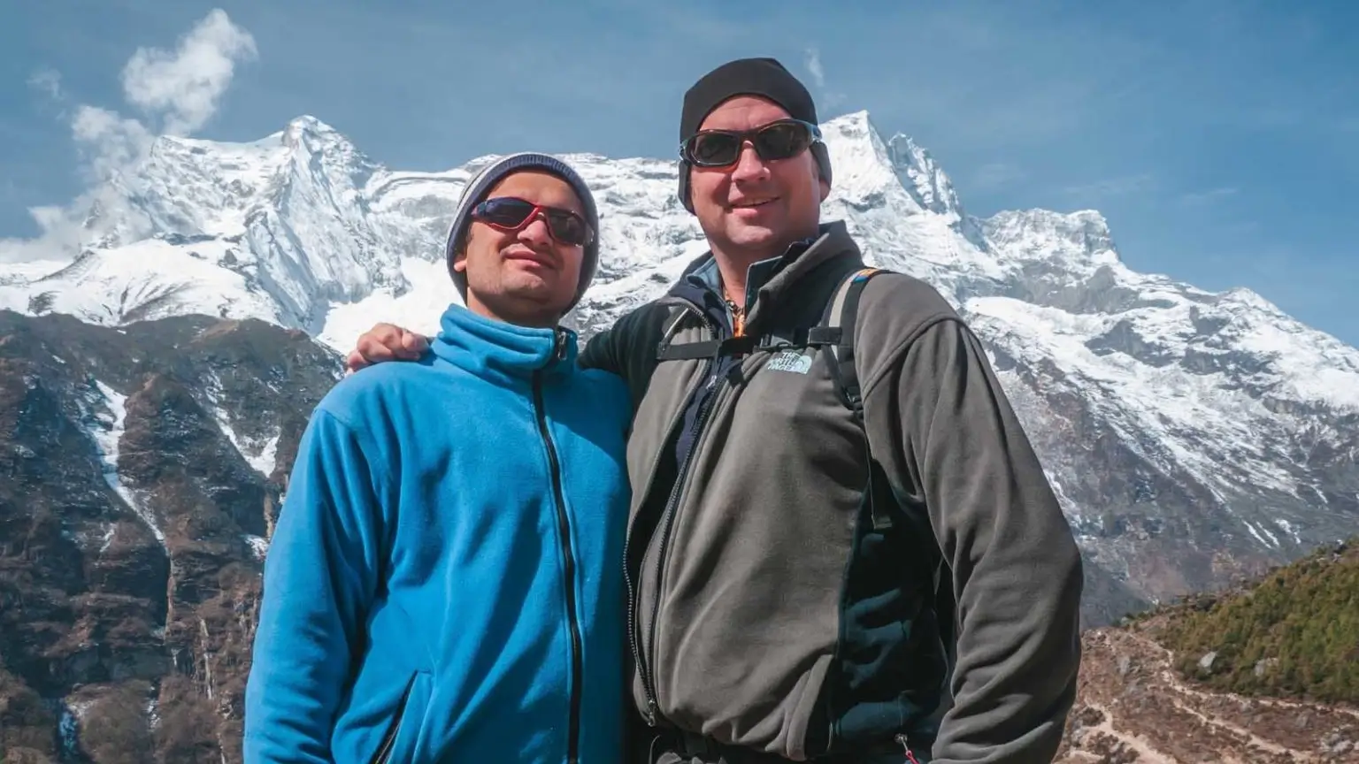 Dave from ThePlanetD.com with Deependra during Everest Base Camp trek in Nepal’s Khumbu region