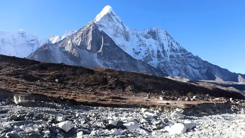Everest High Pass Trek – Trekkers navigate rugged trails beneath snow-capped Himalaya