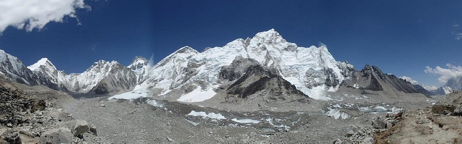 Panoramic view of Everest region with snow-capped Himalayan peaks