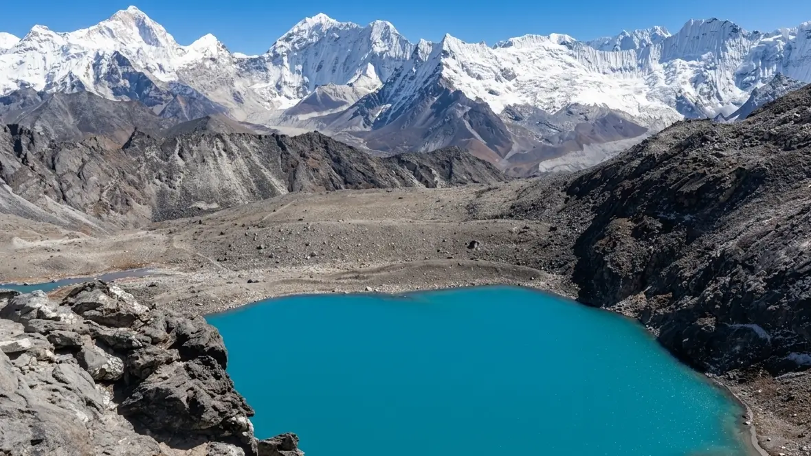 Khongma La Pass glacier lake views at varying altitudes in 5,535m