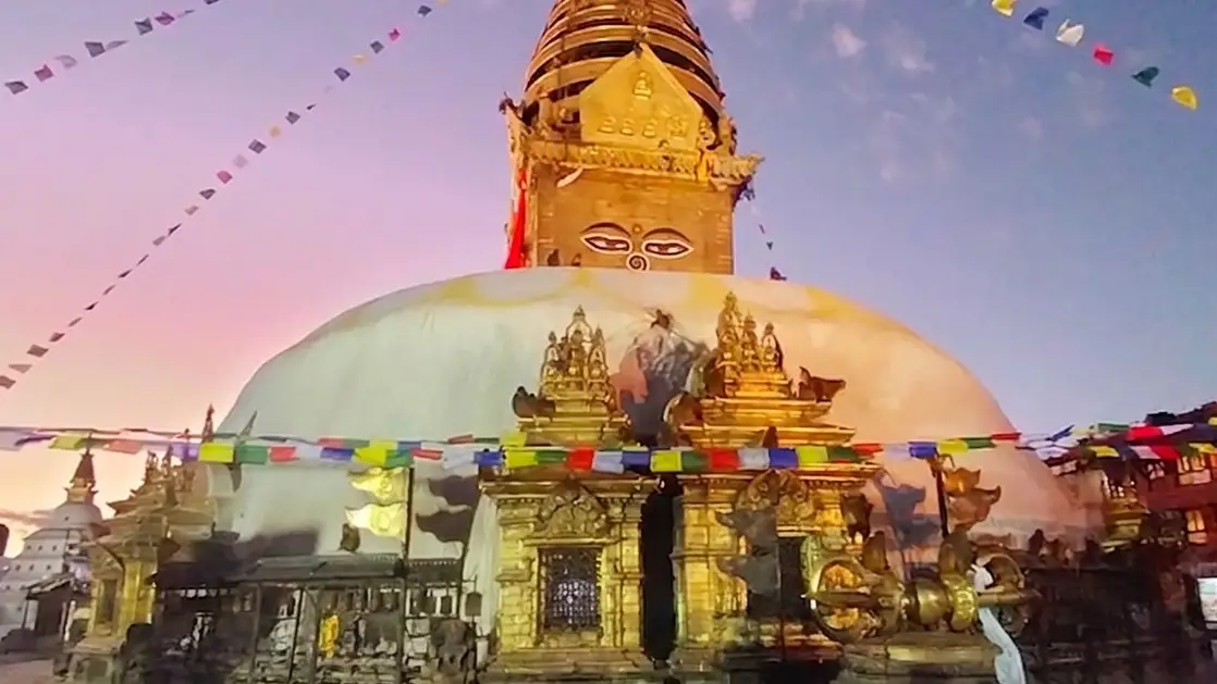 Golden Swayambhunath Stupa with Buddha eyes.