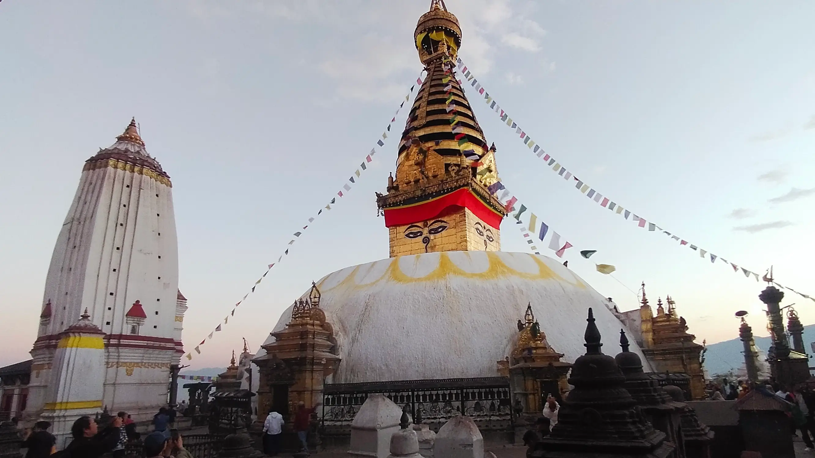 Historic Swayambhunath Stupa detail carvings and chaityas