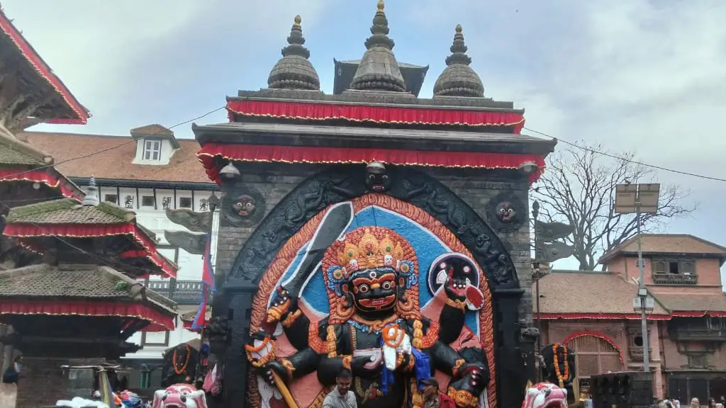 Kala Bhairav Temple at Kathmandu Durbar Square, Nepal – famous black stone idol of Lord Bhairav, an important Hindu deity and UNESCO World Heritage cultural landmark.