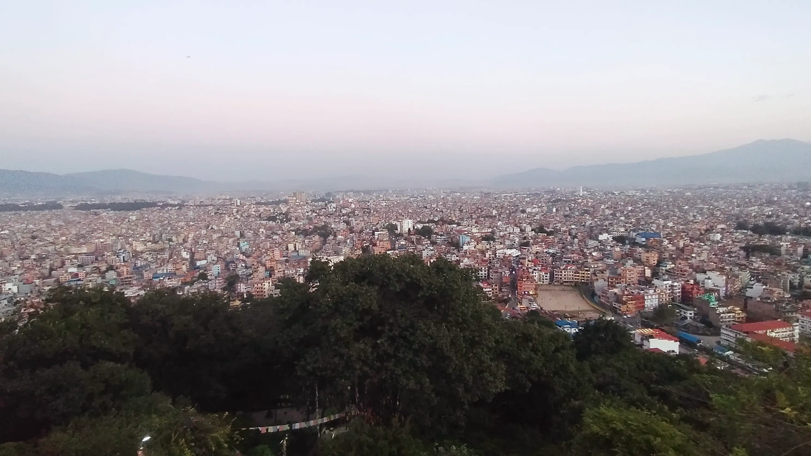 Swayambhu stupa aerial viewpoint over Kathmandu valley