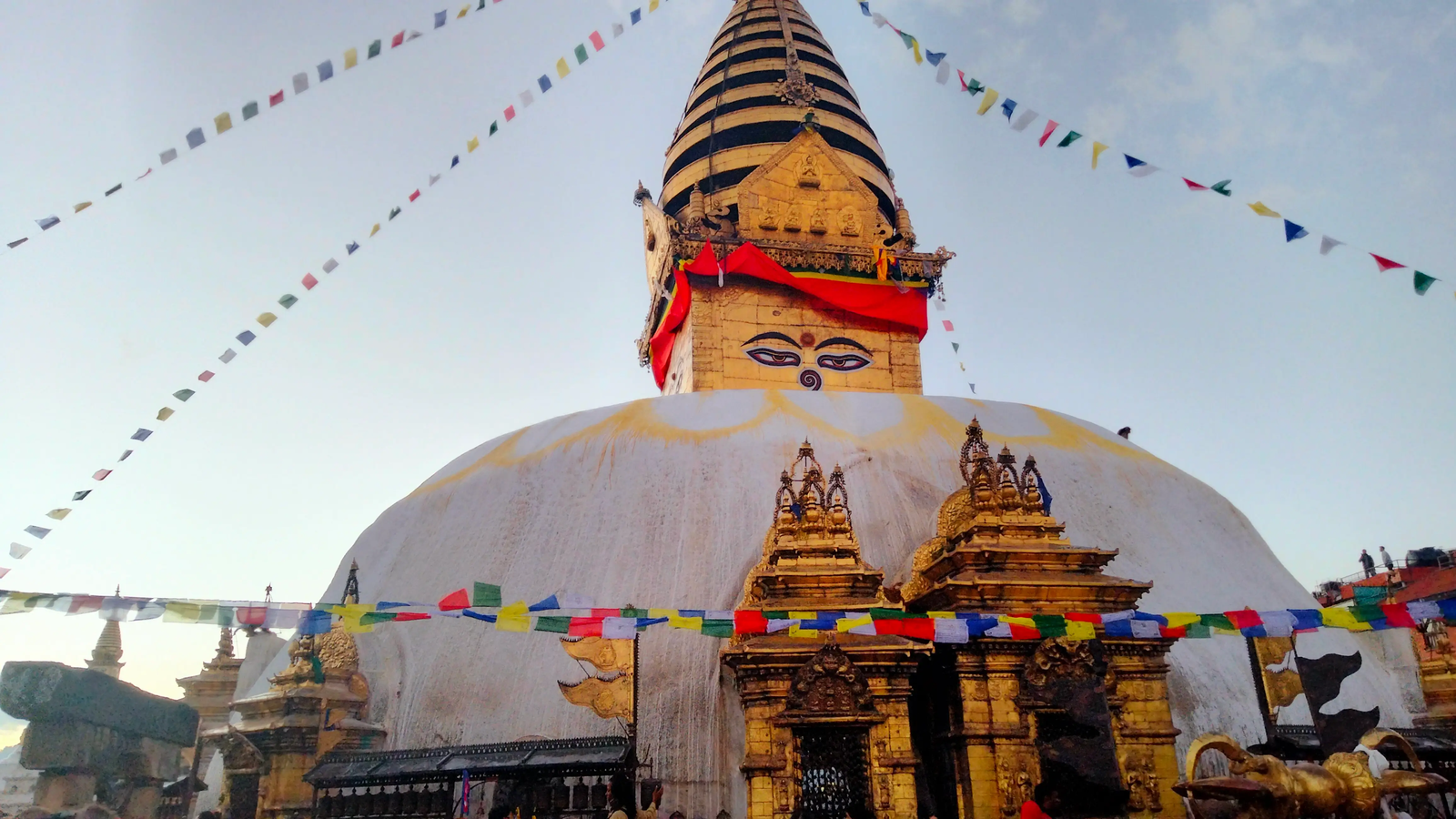 Swayambhunath close view of gilded harmika and spire details
