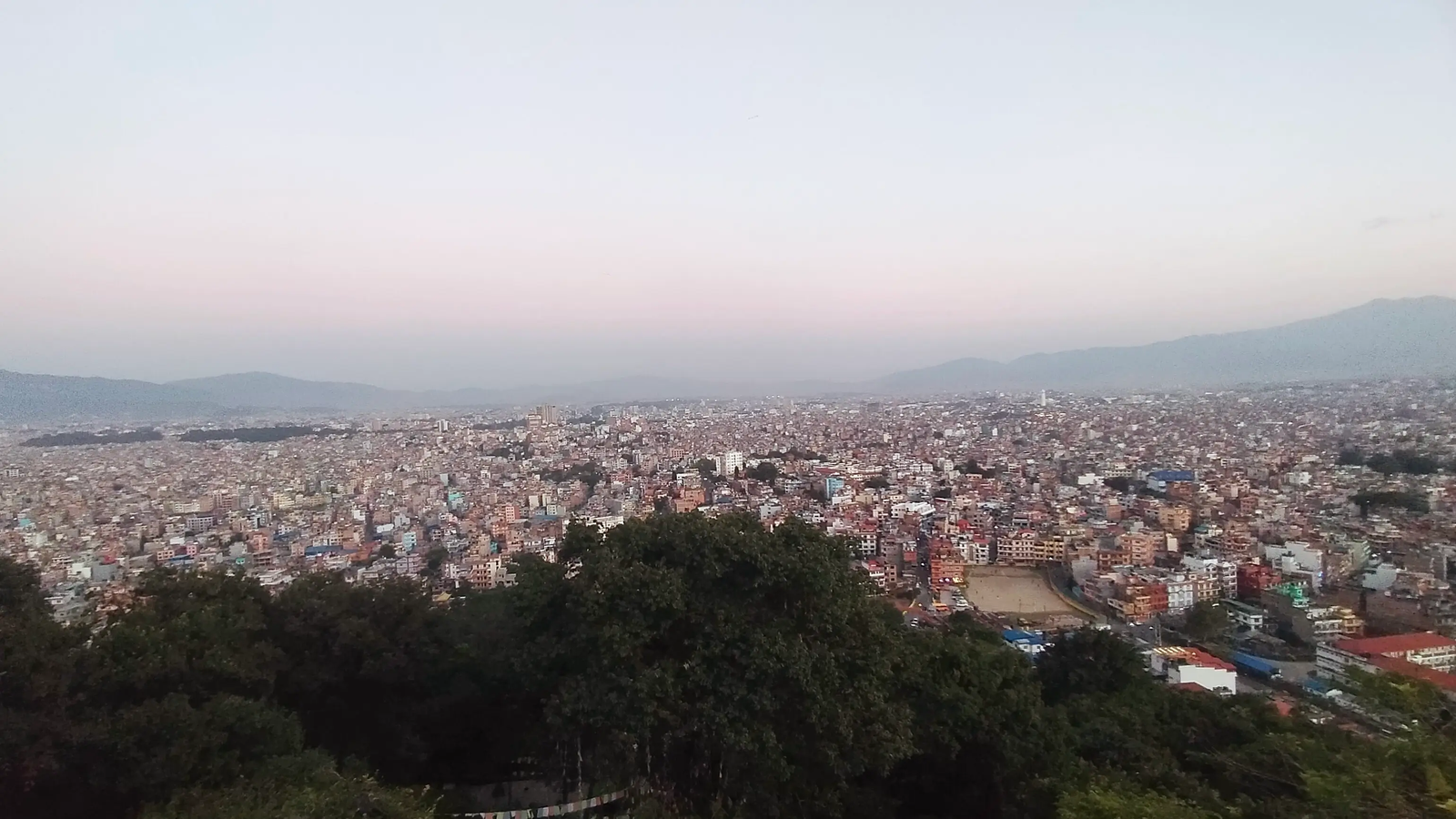 Swayambhunath hill shrine postcard view of Kathmandu valley