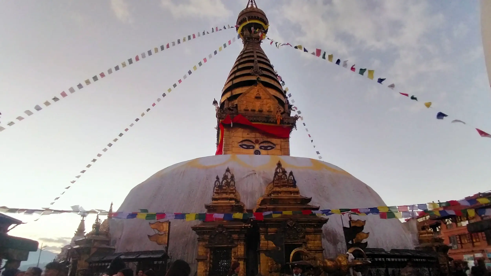 Swayambhunath iconic white dome and gilded spire Kathmandu