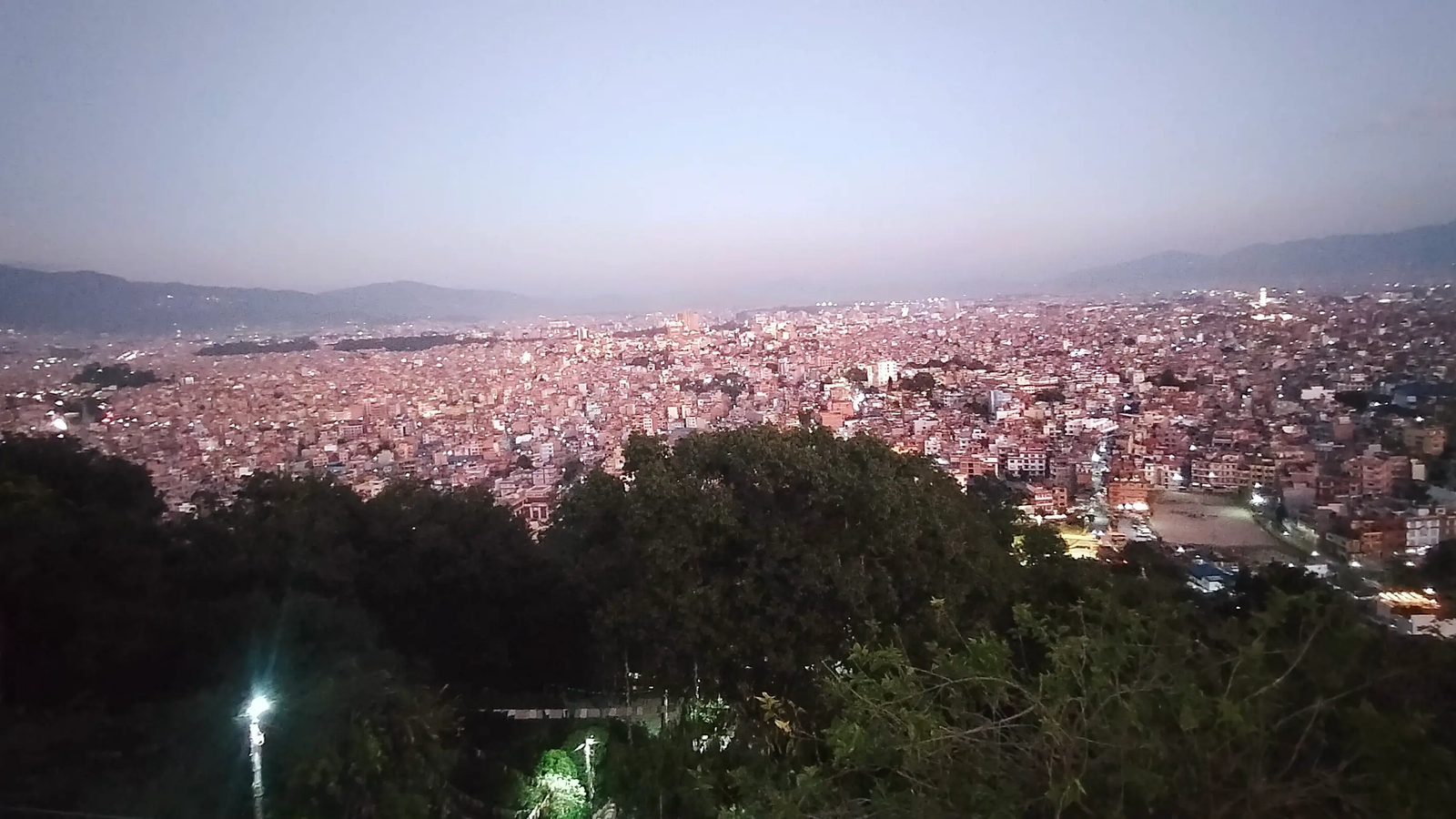 Swayambhunath panoramic Kathmandu city view from hilltop