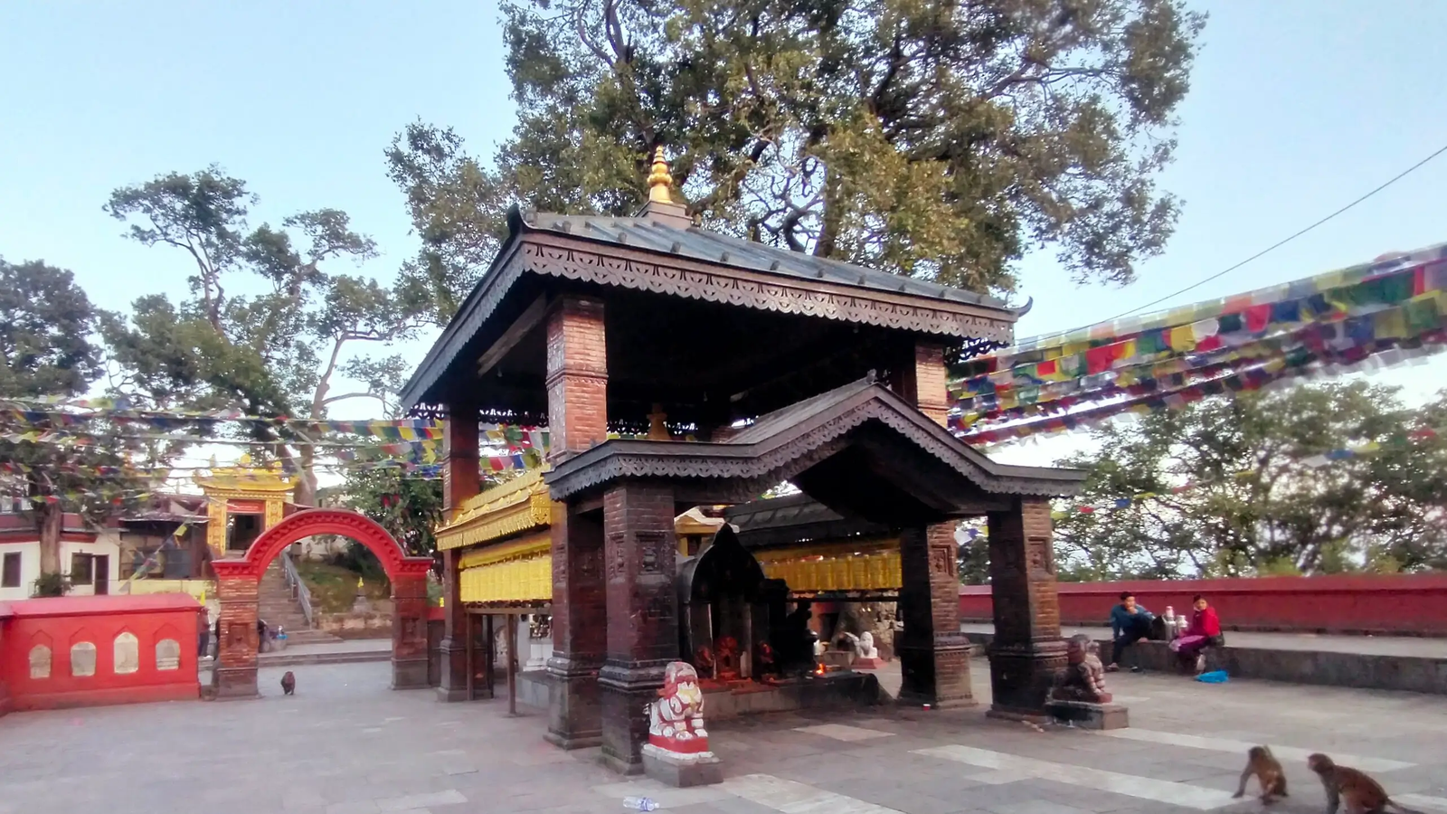 Swayambhunath stairs and pilgrims walking to Monkey Temple