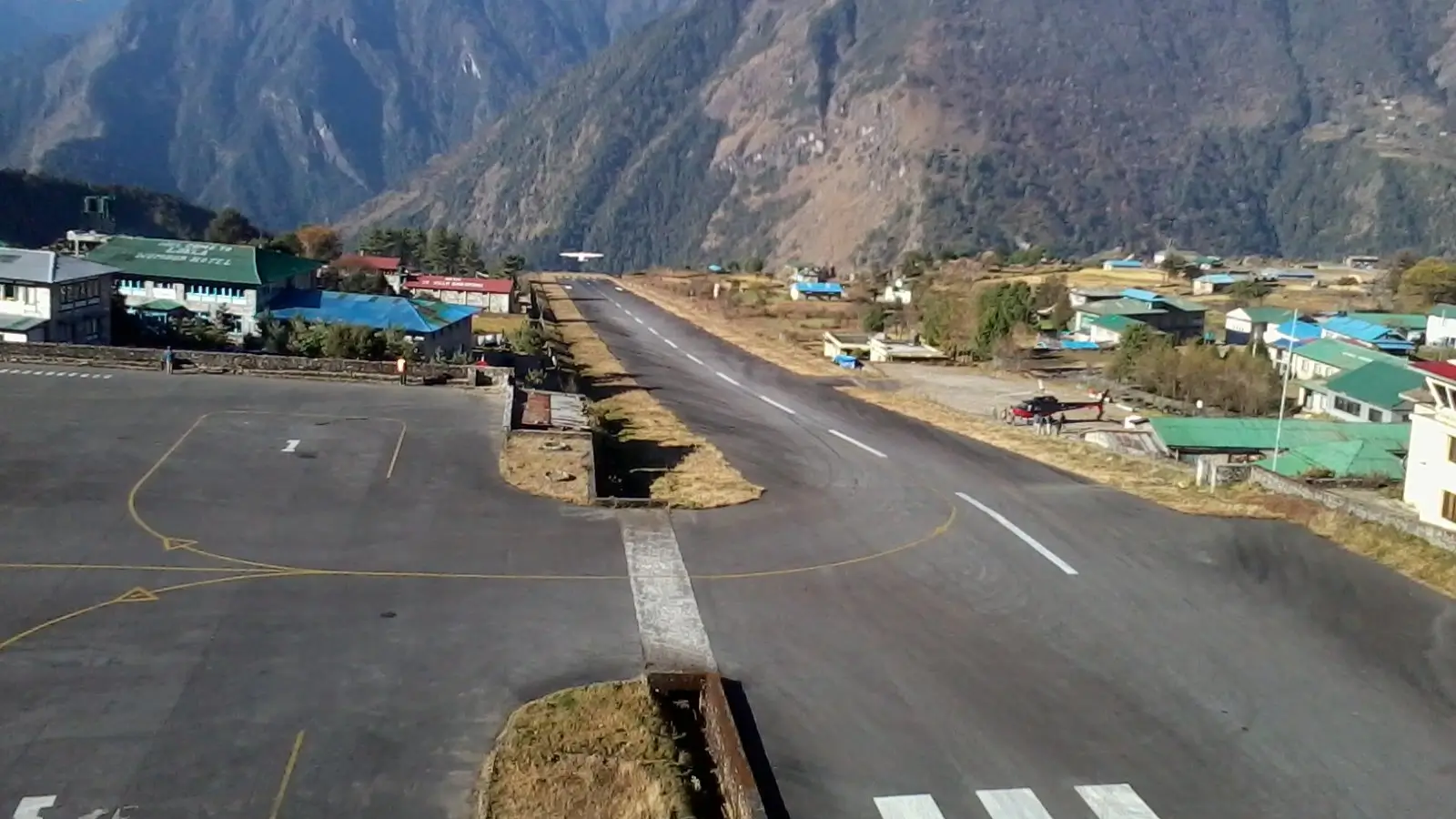 Tenzing-Hillary Airport with Himalayan peaks at sunrise, gateway to Everest Base Camp Trek