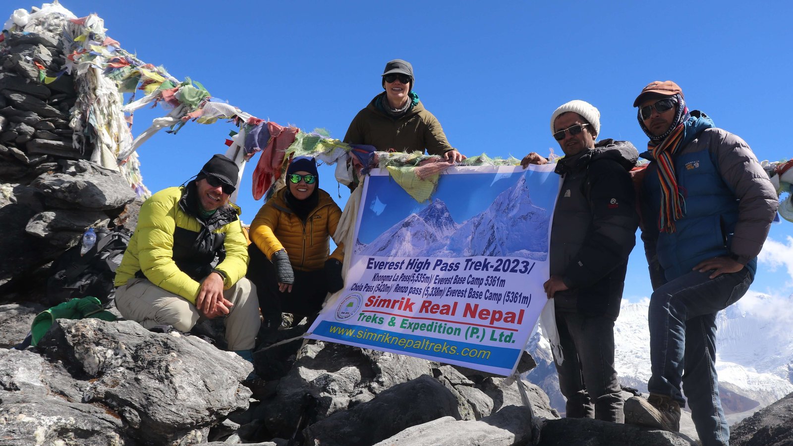 Trekking over Khongma La Pass one of the three Everest High Passes in Nepal near Everest Base Camp trail